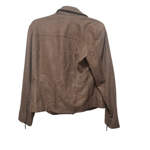 Chico’s Brown Faux Suede Moto Jacket Women’s 12/14 Asym Zip - Picture 8 of 8